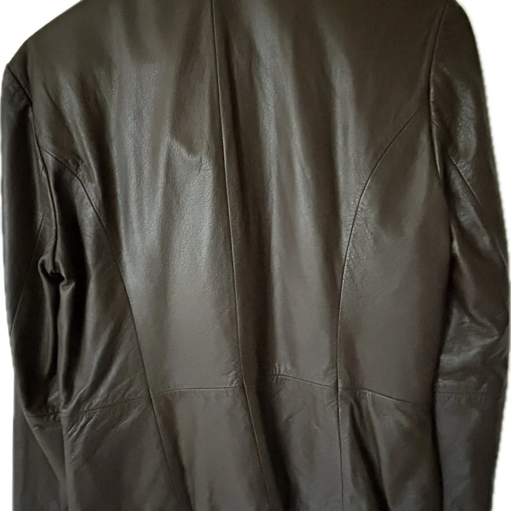 Chocolate brown leather jacket size 4 - Picture 3 of 5